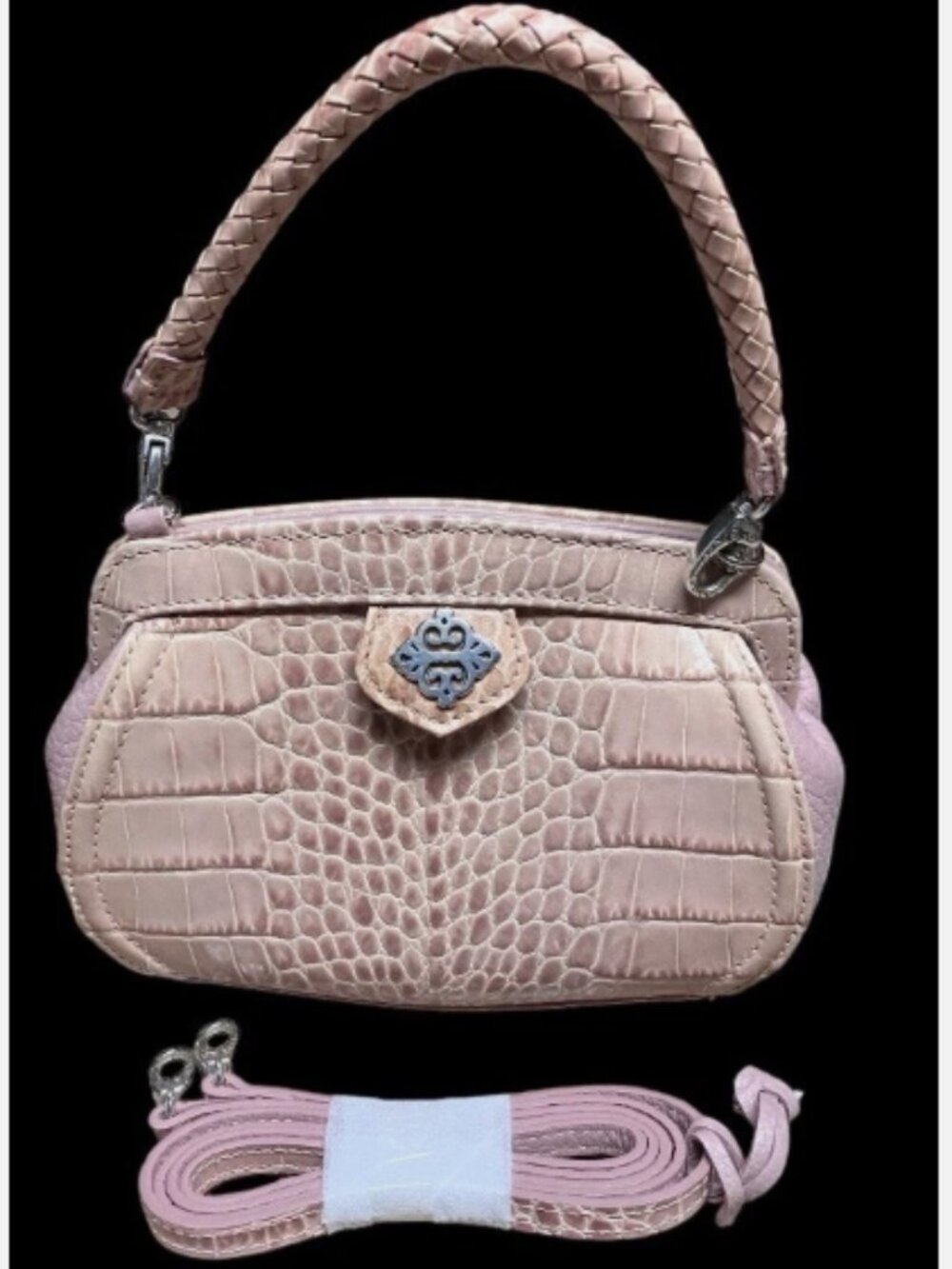 RETIRED BRIGHTON PETAL PINK CROC EMBOSSED HANDBAG WITH CROSSBODY STRAP